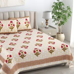 Urban Jaipur Cream-Coloured & Red Ethnic Motifs 250 TC King Bedsheet with 2 Pillow Covers-7