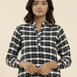 Jaipur Kurti Checked Mandarin Collar Shirt Style Top-picture-23