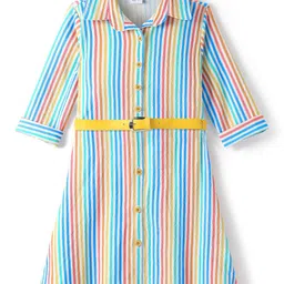 Hola Bonita Girls Striped Shirt Collar A-Line Dress with Belt-picture-14