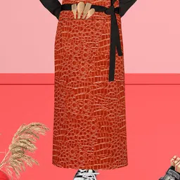 ArtzFolio Red & Black Printed Cotton Waist Apron-22