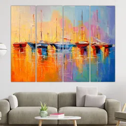 Inephos Orange & Blue 4 Piece Abstract Canvas Wall Art-1