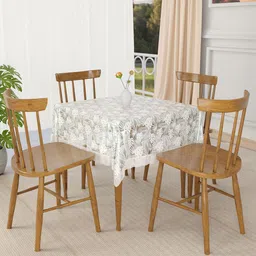 Kuber Industries White & Grey Floral Waterproof 4-Seater Square Table Cover-76