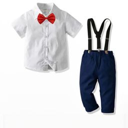Cosmickolors Kids Half Sleeves Shirt and Suspender Style Pant with Bow Tie-image-101