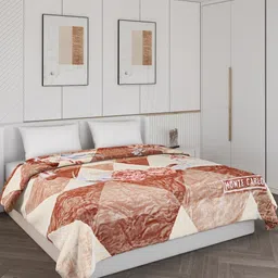 Monte Carlo Cream-Coloured & Brown Floral Printed Mild Winter 550 GSM Double Bed Blanket-17