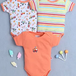 BUMZEE Infant Boys Pack Of 3 Printed Cotton Bodysuits-13