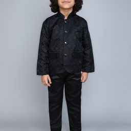 FOURFOLDS Boys 2-Pc Woven Design Bandhgala Suit-image-98