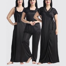 NIGHT KEYS Women Satin Nighty With Robe & Night Suit-image-85