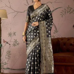 MUSKAN CREATION Ethnic Motifs Woven Design Zari Kanjeevaram Saree-image-38