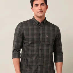 U.S. Polo Assn. Men Classic Tailored Fit Tartan Checked Cotton Casual Shirt-image-99