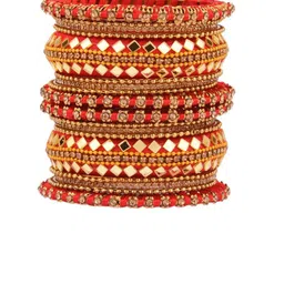 FEMMIBELLA Set Of 18 Gold-Plated Cubic Zirconia-Studded Silk Thread Mirror Work Bangles image 5