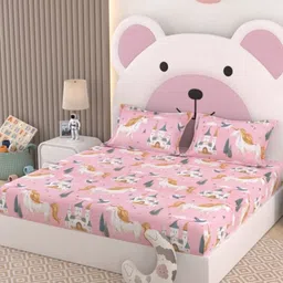 Pure Decor Kids Pink Printed 300 TC Pure Cotton Queen Bedsheet Sets - 2.28 m x 2.54 m-picture-15