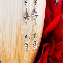 Shrim jewels Brass-Plated Artificial Beaded Oxidised Oval Shaped Drop Earrings-picture-10