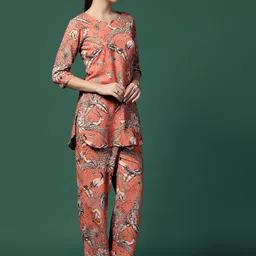 Moda Rapido Peach-Coloured Printed Top With Trouser image 3