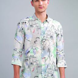 Blu MNKY Men Smart Slim Fit Graphic Printed Spread Collar Casual Shirt-image-8