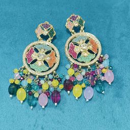 SIVA BY ANIKA Brass-Plated Artificial Stones Studded & Beaded Circular Drop Earrings-17