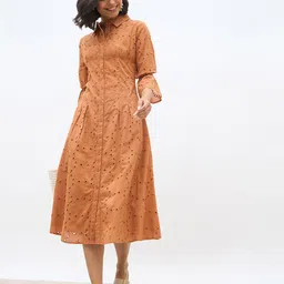 Styli Women Self Design Embroidered Shirt Midi Dress-picture-9