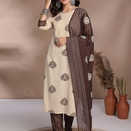 Anouk Floral Printed Round Neck Straight Kurta With Trousers & Dupatta-picture-10