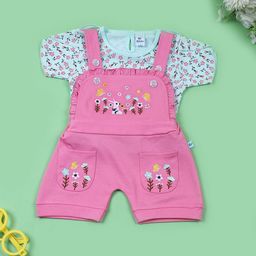 V-Mart Infant Girls Printed Cotton Dungarees With T-Shirt-36