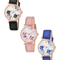 THE SHOPOHOLIC Women Pack Of 3 Printed Dial & Leather Straps Analogue Watch K-B-P-BL-picture-31