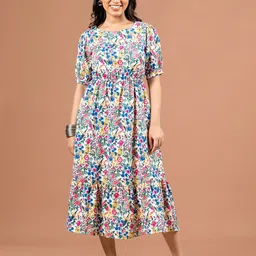 Fashfun Floral Print Puff Sleeve Fit & Flare Midi Dress-image-64