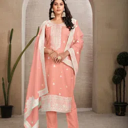 ODETTE Floral Embroidered Organza Semi-Stitched Kurta Set-image-73