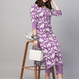 GoSriKi Floral Printed Round Neck Straight Kurta With Trousers-picture-13