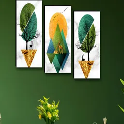 SAF White & Blue 3 Pieces Birds and Animals Synthetic Wood Wall Paintings-image-44