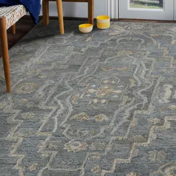 saraswatii global Blue & White Ethnic Motifs Anti-Skid Woollen Carpet-image-14