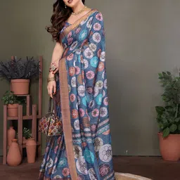 vj fashion Floral Zari Linen Blend Saree-picture-13