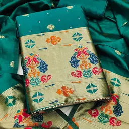 Peachmode Floral Woven Design Banarasi Silk Unstitched Dress Material-image-39