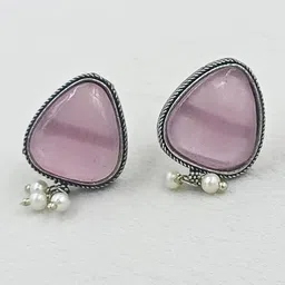 BLACKBOX Artificial Stones Studded & Beaded Triangular Shaped Oxidised Studs image 3