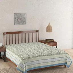Fabindia Blue & Green Printed 163 GSM SingleBedCover-image-97