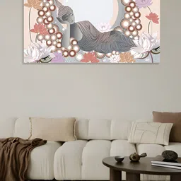 nestroots Beige & Orange Buddha in sleeping Position Canvas Painting Wall Art-image-72