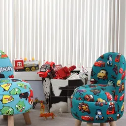 Shadowkart 2-Pcs Blue & Yellow Printed Round Ottoman Pouffes-5