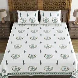 Sangria Green Printed 210 TC Super King Pure Cotton Bedsheet Set - 2.74 x 2.74 m-image-72