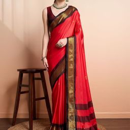 VILLAGIUS Floral Woven Design Zari Silk Cotton Saree-image-37