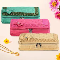 Kuber Industries Green & Pink 3 Pieces Jewellery Organisers-9