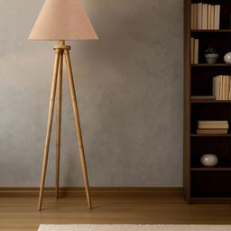 Devansh Beige cotton Drum shade with Wooden Tripod Lamp 14x14x56 Inches-picture-48