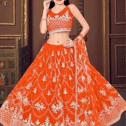 F Plus Fashion Girls Embroidered Semi-Stitched Lehenga & Unstitched Blouse With Dupatta-image-75