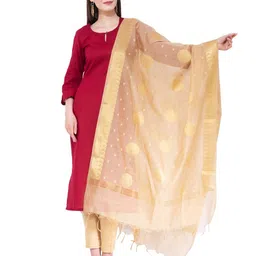 A R SILK DUPATTA HUB Floral Woven Design Chanderi Dupatta-picture-29