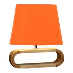 Devansh Red & Beige Textured Wooden & Cotton Frusturical Shaped Table Lamp image 2