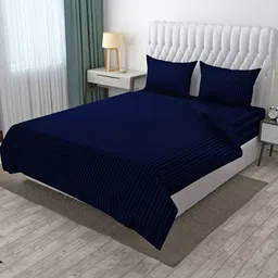 CLIO'S HERITAGE STORE Blue Striped Glace Cotton 210 TC Queen Bedsheet Set 2.74 m x 2.28 m-image-65