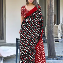 SYS Brand - Shop Your Style Ethnic Motifs Block Printed Mulmul Cotton Saree-image-91