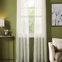 Deco Window Champagne 2 Pieces Floral Printed Sheer Long Door Curtains-picture-30