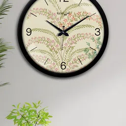 RANDOM Off White & Green Printed Round Shaped Contemporary Wall Clock-25