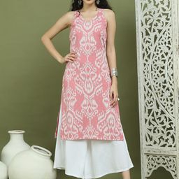 Jompers Abstract Printed Sleeveless Pure Cotton Straight Kurta With Palazzos-image-81