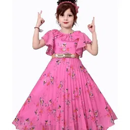 PRENA FASHION Floral Flutter Sleeve Georgette Bodycon Maxi Dress-image-101