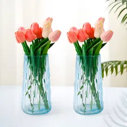 UMAI 2Pcs Blue Textured Glass Vases-19