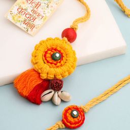 NVR Sea Shell Round Floral Bhaiya Bhabhi Rakhi with Roli Chawal Chandan & Mishri-image-12