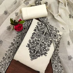 BlissFlair Floral Embroidered Chanderi Cotton Unstitched Dress Material-image-3